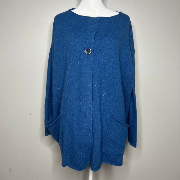 PureJill Blue Coatigan Cardigan Pocket Sweater Sz Medium Wool Blend Oversized - Picture 1 of 8